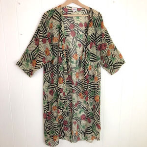 Lularoe Floral Robe Kimono Sheer Cover Multicolored Women's Medium‎